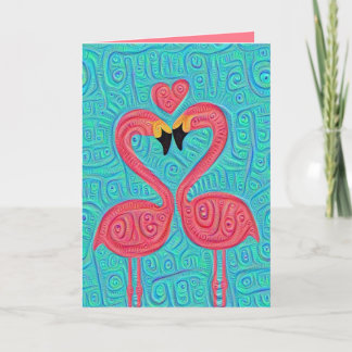 Pair of Flamingos in Love Holiday Card Feestdagen Kaart