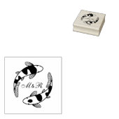 Pair of Japanese Koi Fish Wedding Monogram Rubberstempel (Gestempeld)