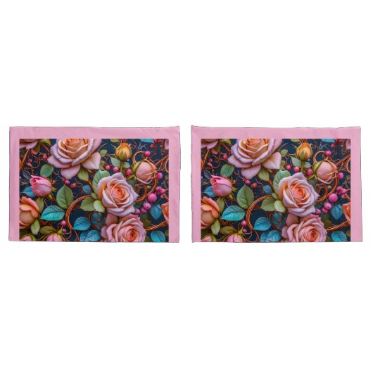 Pair of Pillowcases- Pink Roses Kussensloop (Achterkant-Set)
