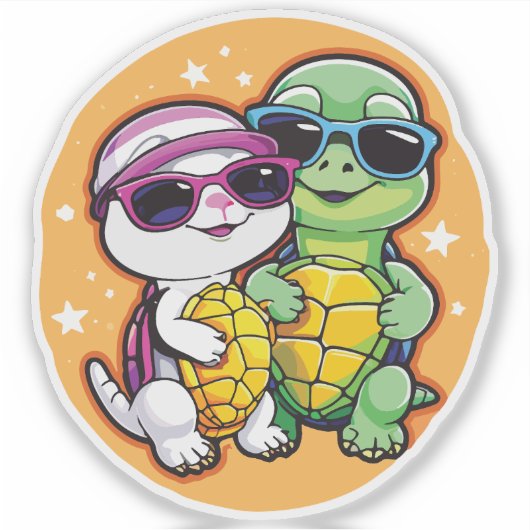 Pair of Turtles in Love - Durable Vinyl Sticker  (Voorkant)