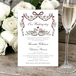 Paired for Life Swans Hand Drawn Wedding Website Kaart
