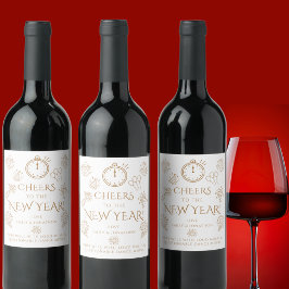 Pairs Well Doodles Gold Cheers to New Year Party Wijn Etiket