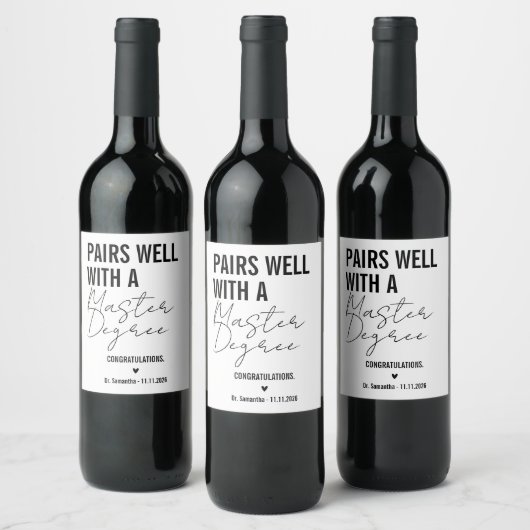 Pairs Well With a Master's Degree Graduation Wijn Etiket (Flessen)