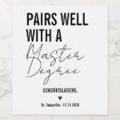 Pairs Well With a Master's Degree Graduation Wijn Etiket (Enkel label)