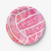 Pais bloemen veegt roze volleybalfeest papieren bordje (Voorkant)