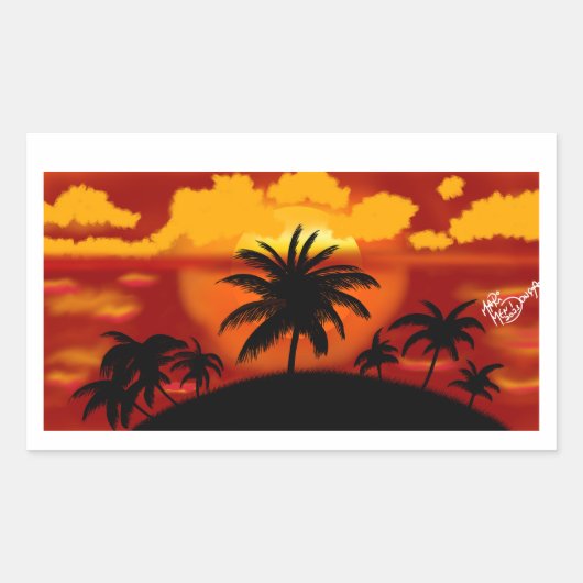 Paisagem por do sol com coqueiros rechthoekige sticker (Voorkant)