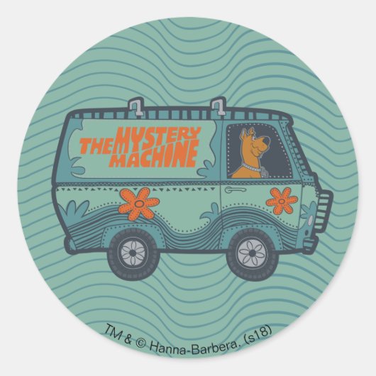 Paisely Scooby-Doo Driving Mystery Machine Ronde Sticker (Voorkant)