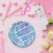 Paisleubloemen veren het patroon blauw volleybal papieren bordje (Feest)