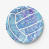 Paisleubloemen veren het patroon blauw volleybal papieren bordje (Voorkant)