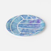 Paisleubloemen veren het patroon blauw volleybal papieren bordje (Gekanteld)