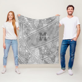 paisleuzen veren bloemen grijs volleybal fleece deken