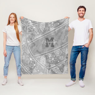 paisleuzen veren bloemen grijs volleybal fleece deken