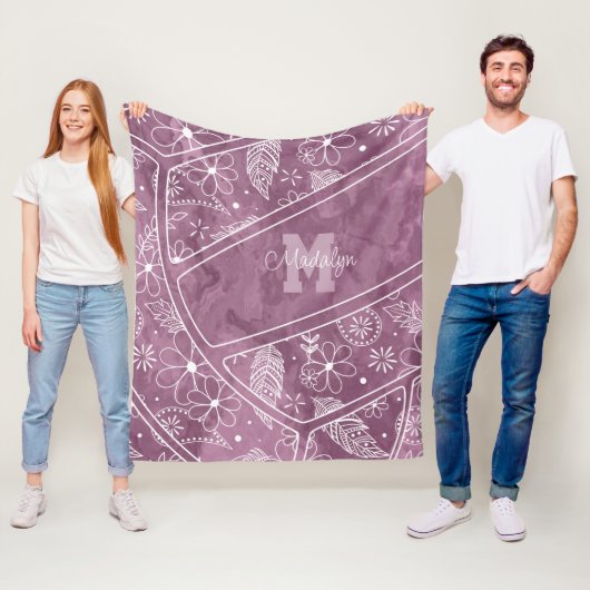 paisleuzen veren bloemen patroon plum volleybal fleece deken (In situ)