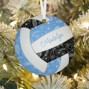 paisleuzen veren floral lt blue volleyball metalen ornament
