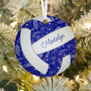 paisleuzen veren floreel patroon blauvovolleybal metalen ornament