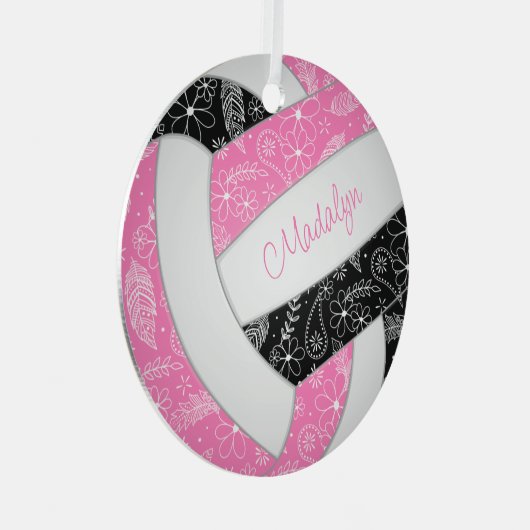 paisleuzen veren florroze volleybal metalen ornament (Voorkant Rechts)