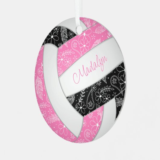 paisleuzen veren florroze volleybal metalen ornament (Voorkant links)