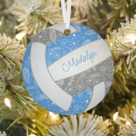 paisleuzen veren flory lt blue gray volleyball metalen ornament