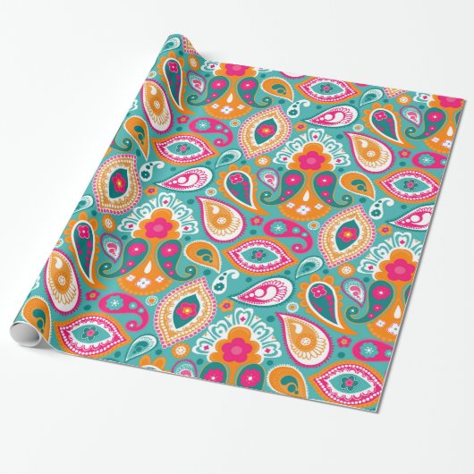Paisley 70s 60s Boho Retro Cadeaupapier (Uitgerold)