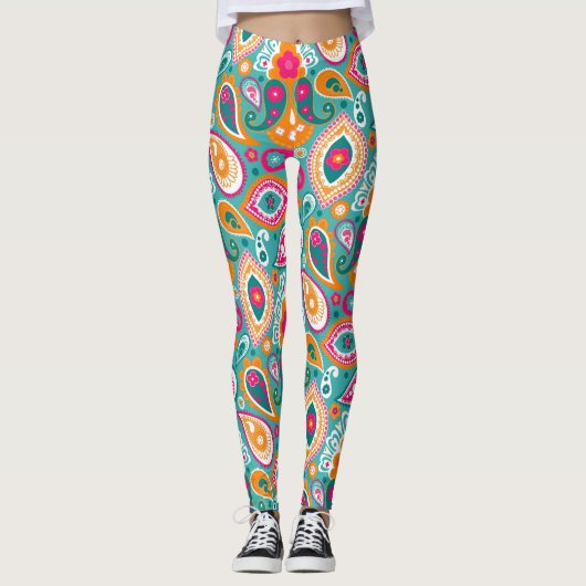 Paisley 70s 60s Boho Retro Leggings (Voorkant)