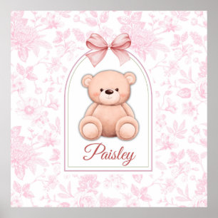 Paisley   Aangepaste Roze Teddybeer Nursery Design Poster