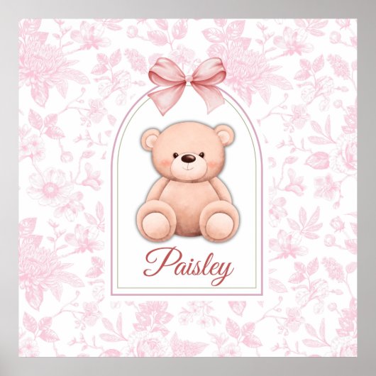Paisley | Aangepaste Roze Teddybeer Nursery Design Poster (Voorkant)