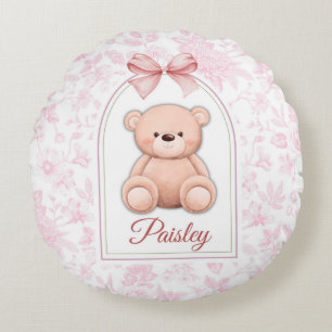 Paisley   Aangepaste Roze Teddybeer Nursery Design Rond Kussen
