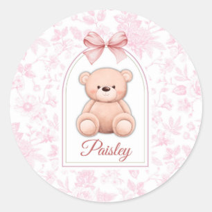 Paisley Aangepaste Roze Teddybeer Nursery Design Ronde Sticker