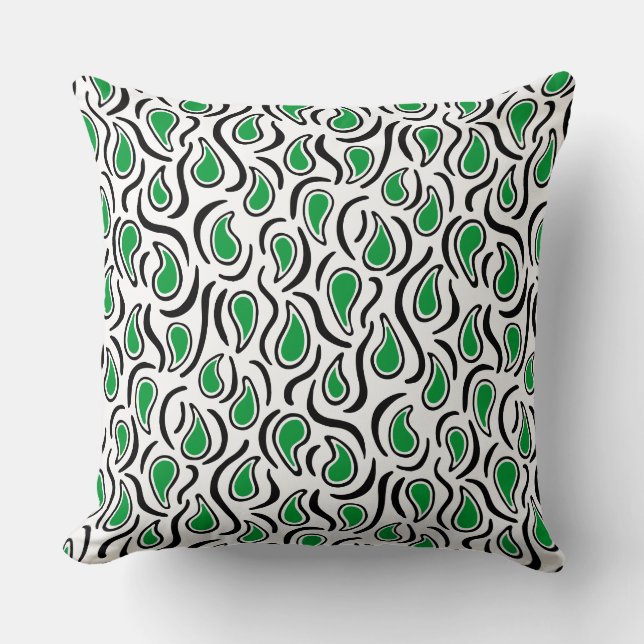 Paisley Abstract 230523 - Grass Green, B&W Kussen (Voorkant)