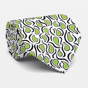 Paisley Abstract 230523 - Martian Green, B&W Stropdas