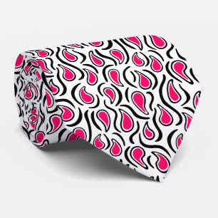 Paisley Abstract 230523 - Neon Red, B&W Stropdas