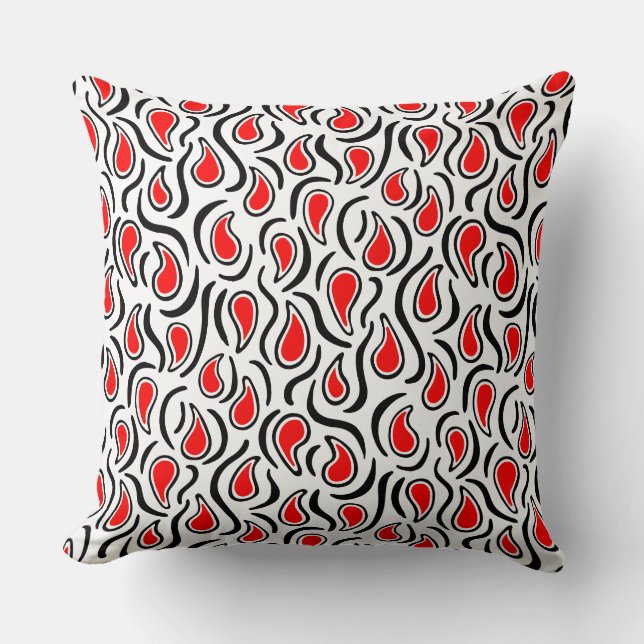 Paisley Abstract 230523 - Rood, Zwart en Wit Kussen (Voorkant)