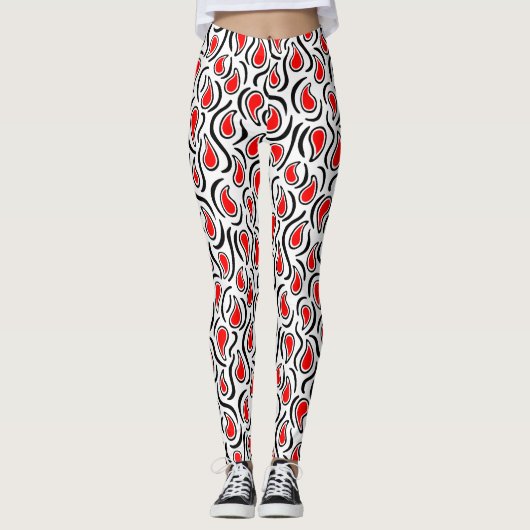Paisley Abstract 230523 - Rood, Zwart en Wit Leggings (Voorkant)