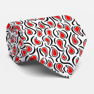 Paisley Abstract 230523 - Rood, Zwart en Wit Stropdas