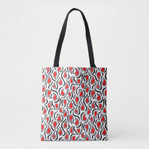 Paisley Abstract 230523 - Rood, Zwart en Wit Tote Bag