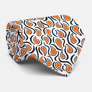 Paisley Abstract 230523 - Sinaasappel, Zwart en Wi Stropdas