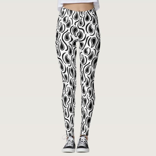 Paisley Abstract 230523 - Zwart-wit Leggings (Voorkant)