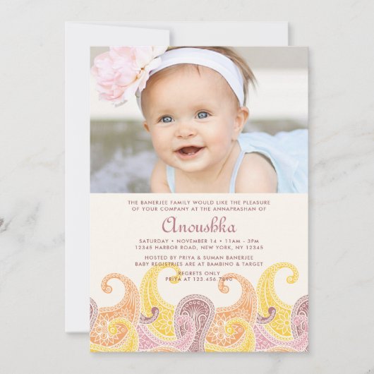 Paisley Annaprashan (Eerste Rijst) Uitnodiging (Voorkant)