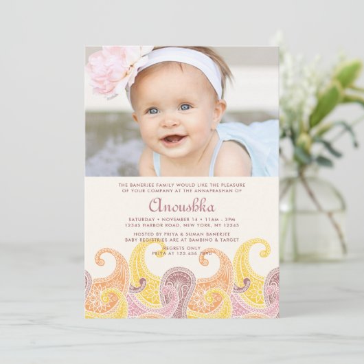 Paisley Annaprashan (Eerste Rijst) Uitnodiging (Staand voorkant)