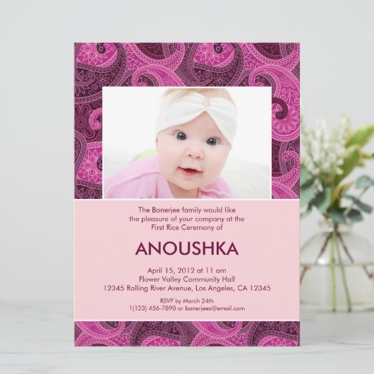 Paisley Annaprashan (Eerste Rijst) Uitnodiging (Staand voorkant)