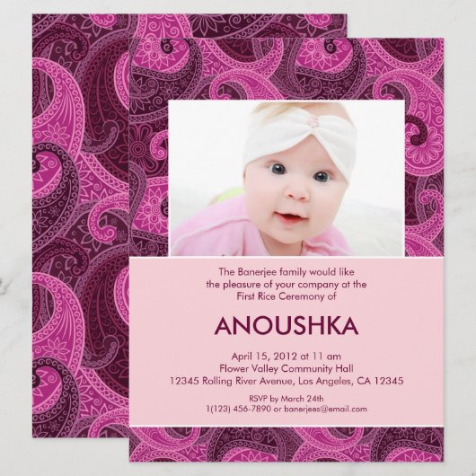 Paisley Annaprashan (Eerste Rijst) Uitnodiging (Voorkant / Achterkant)