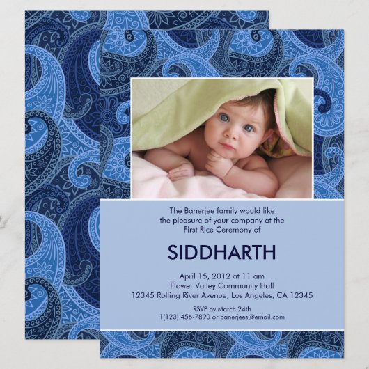 Paisley Annaprashan (Eerste Rijst) Uitnodiging (Voorkant / Achterkant)