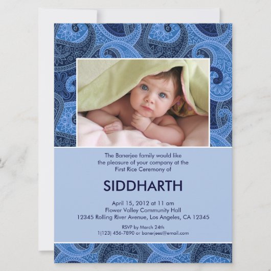 Paisley Annaprashan (Eerste Rijst) Uitnodiging (Voorkant)