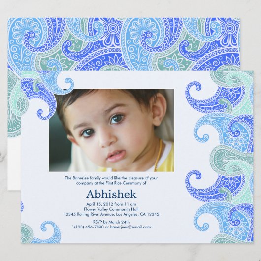 Paisley Annaprashan (Eerste Rijst) Uitnodiging (Voorkant / Achterkant)