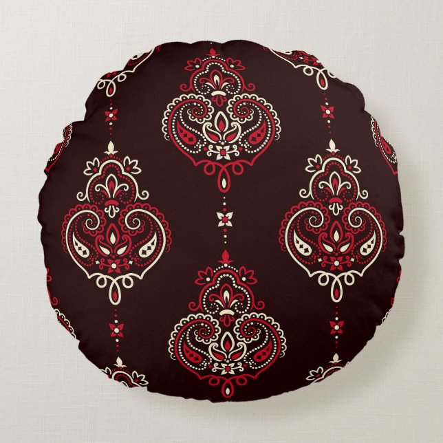 Paisley Bandana:  print van Boho. Rond Kussen (Voorkant)