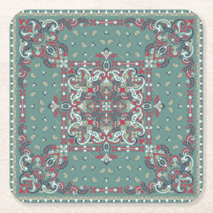 Paisley Bandana Print: Zijde nek sjaal Kartonnen Onderzetters