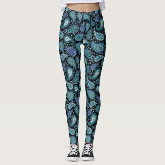  Paisley Beauful Blue Blauwgroen Leggings (Voorkant)