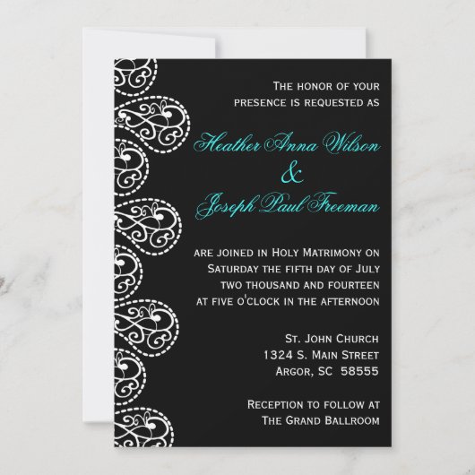 Paisley Black and White Wedding Invitation Kaart (Voorkant)