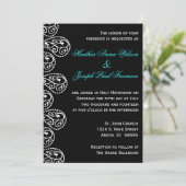 Paisley Black and White Wedding Invitation Kaart (Staand voorkant)