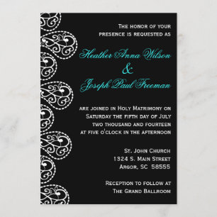 Paisley Black and White Wedding Invitation Kaart
